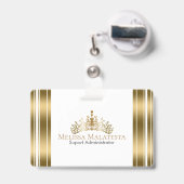 Badge Gold Crown & Stripes Design moderne (Dos avec clip rétractable)