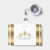 Badge Gold Crown & Stripes Design moderne (Face avec clip rétractable)