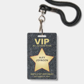 Badge Gold Star Hollywood VIP Pass Party Favoriser (Avant avec lanière)