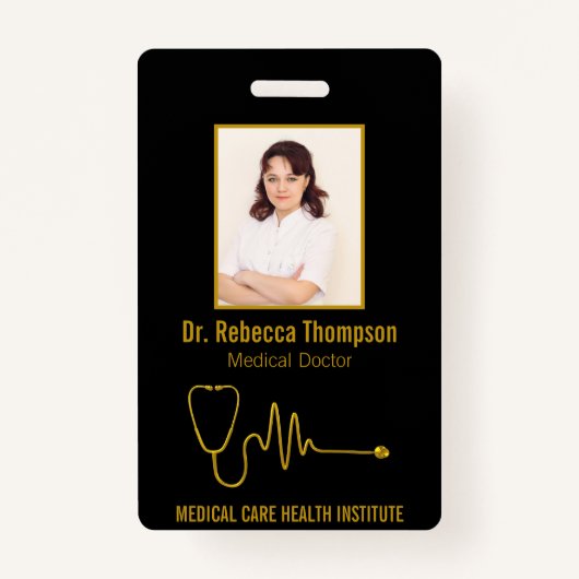 Badge Gold Stethoscope ECG Wave EKG Line | Photo ID (Devant)