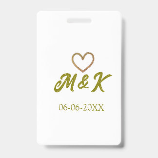 Badge Golden heart wedding couple name letter modern 