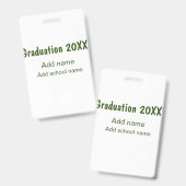 Badge Graduation 20XX ajouter nom année école vert moder (Recto et verso)