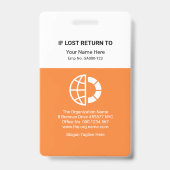 Badge Gras Blanc Orange Blocks Société Employé Photo (Back)