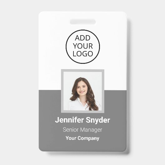 Badge Gray, ID photo de l'employé avec code QR, société (Face)