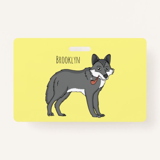 Badge Gray wolf with pipe cartoon (Devant)