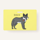 Badge Gray wolf with pipe cartoon (Dos)