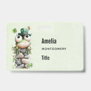 Badge Grenouille avec chapeau vert et trèfle mignonne