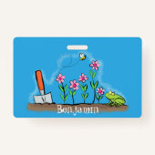Badge Grenouille mignonne et abeille dans le jardin dess (Dos)