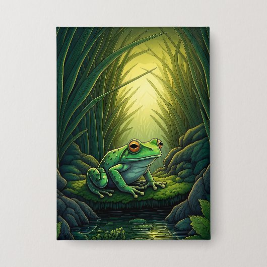 Badge Grenouille verte enchantée dans une forêt (Recto)