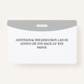 Badge Grey Ajouter votre logo Hospital Code photo employ (Dos)