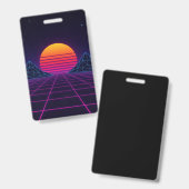Badge Grille de coucher de soleil néon – Synthwave rétro (Avant & arrière)
