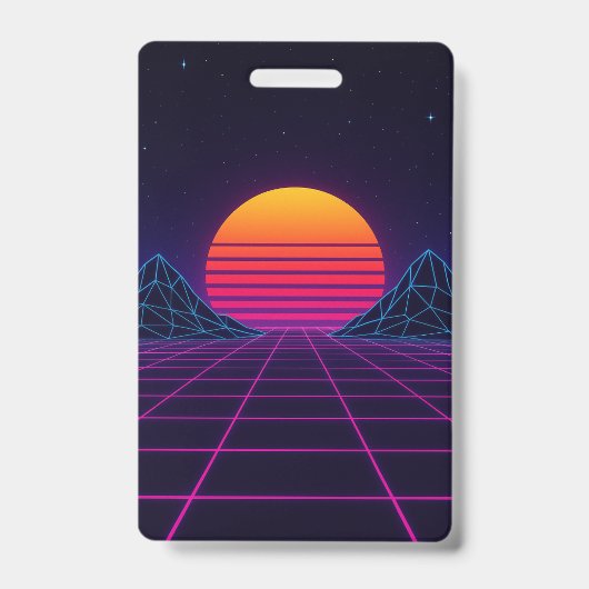 Badge Grille de coucher de soleil néon – Synthwave rétro (Avant)