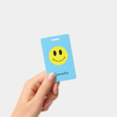 Badge Grinning Face Classic avec nom (À main)