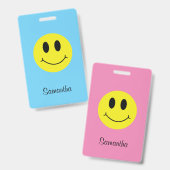 Badge Grinning Face Classic avec nom (Recto et verso)