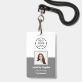 Badge Gris, carte d'identité photo de l'employé avec cod (Avant avec lanière)
