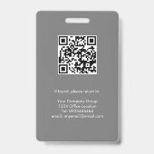 Badge Gris, carte d'identité photo de l'employé avec cod (Arrière)