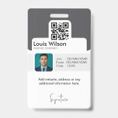 Badge Gris | ID de salarié personnalisable Sécurité de l (Arrière)