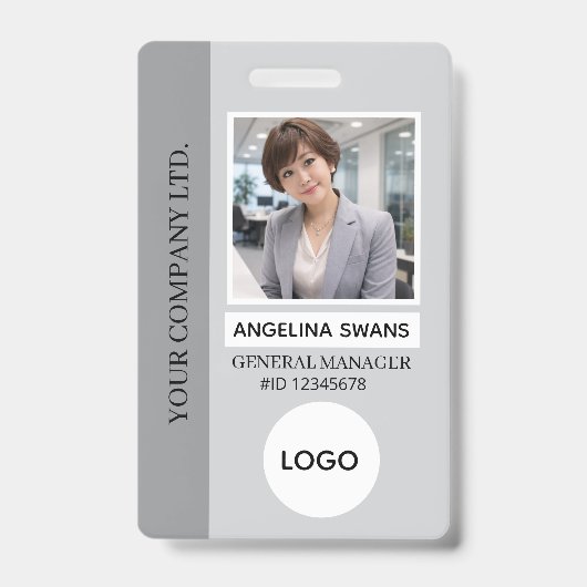 Badge Gris | Logo employé photo (Avant)