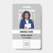 Badge Gris | Logo employé photo ou code QR de sécurité (Avant)
