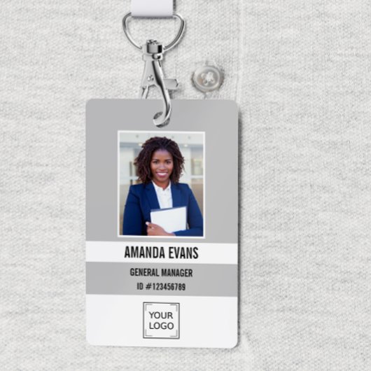 Badge Gris | Logo employé photo ou code QR de sécurité