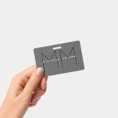 Badge Gris Noir Monogramme Moderne Minimaliste (Manuel / portable)