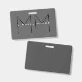 Badge Gris Noir Monogramme Moderne Minimaliste (Avant & arrière)