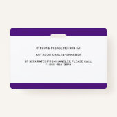 Badge Guide Chien ID Personnalisé Simple Service Chien P (Dos)