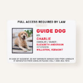 Badge Guide personnalisé Chien Service Chien Photo ID Ba (Devant)