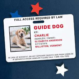 Badge Guide personnalisé Chien Service Chien Photo ID Ba