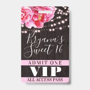 Badge Guirlande lumineuse en bois floral rose Passe VIP 