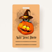 Badge Halloween Cute Kitty Witch et ami Citrouille (Dos)