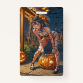 Badge Halloween Monster Jack-o-Lantern & Bat Vixen Girl (Devant)