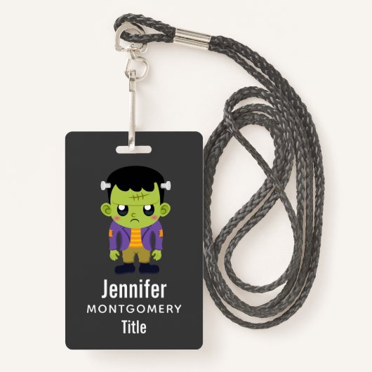 Badge Halloween monstre Frankenstein Green (Devant avec lanière)