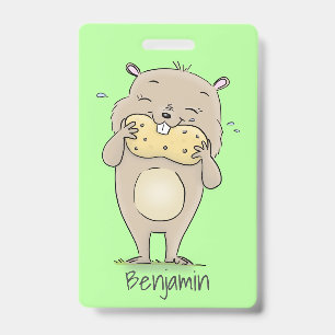Badge Hamster de dessin animé souriant et heureux avec u