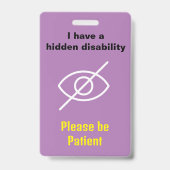 Badge Handicap caché Lanyard Maladie invisible ID (Avant)