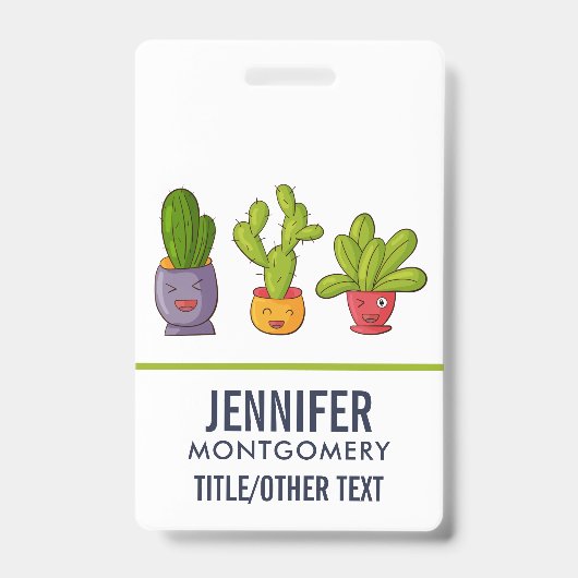 Badge Happy Cute Cactus dans les pots de fleurs Illustra (Avant)