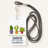 Badge Happy Cute Cactus dans les pots de fleurs Illustra (Derrière avec lanière)