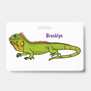 Badge Happy green iguana cartoon