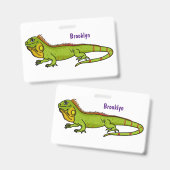 Badge Happy green iguana cartoon (Avant & arrière)