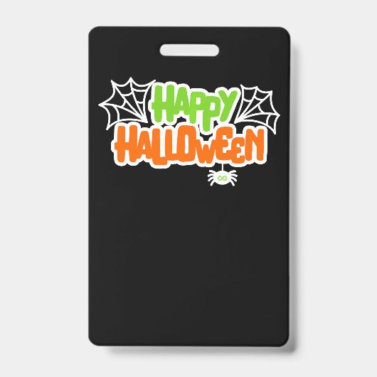 Badge Happy Halloween coloré mignon araignée Web (Avant)