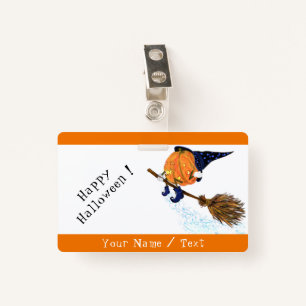 Badge Happy Halloween Witch Citrouille Flying - Texte / 