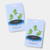 Badge Haricots verts mignons sur dessin animé trampoline (Recto et verso)