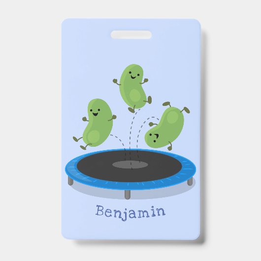 Badge Haricots verts mignons sur dessin animé trampoline (Face)