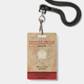 Badge Hauned Asylum Halloween Parti détenu 3 (Avant avec lanière)