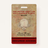 Badge Hauned Asylum Halloween Personnel du parti 2 (Devant)