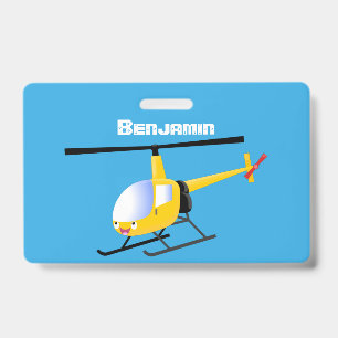 Badge Hélicoptère de dessin animé jaune mignon heureux