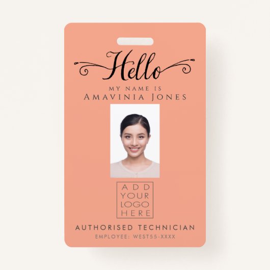 Badge Hello Business Photo ID Identification Plastic (Devant)