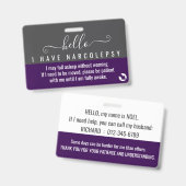 Badge hello i have NARCOLEPSY disability id (Avant & arrière)