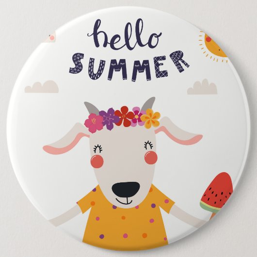 Badge " Hello Summer " Ronde Button 6,0 Cm (Voorkant)