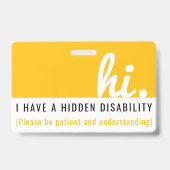 Badge hi j'ai une déficience cachée carte d'identité méd (Face)